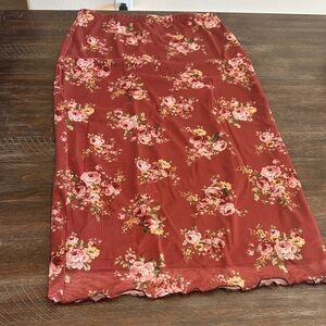 Floral Burgundy Mesh Pencil Skirt